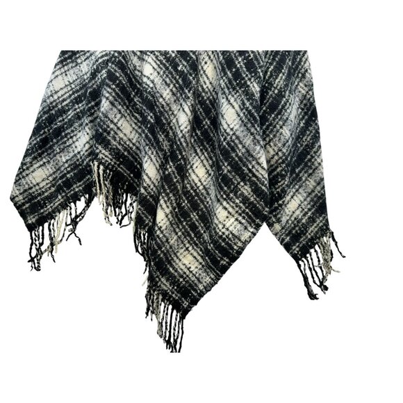 Lauren Ralph Lauren Womens Black & White Plaid Fringe Poncho - Picture 5 of 9